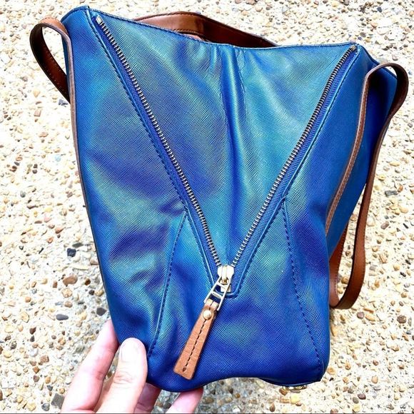 FOSSIL Ava Shopper Blue Shoulder Zipper Tote - Picture 14 of 14